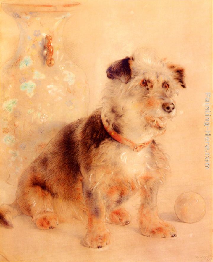 Terrier Seated Before A Canton Famille Rose Vase painting - William Huggins Terrier Seated Before A Canton Famille Rose Vase art painting